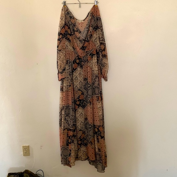 Dresses & Skirts - Indigo rose long sleeve sheer dress. Very flowy, plunging neckline.